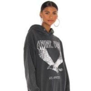 Anine Bing Rowe Eagle Hoodie in Washed Black Large - Sold out